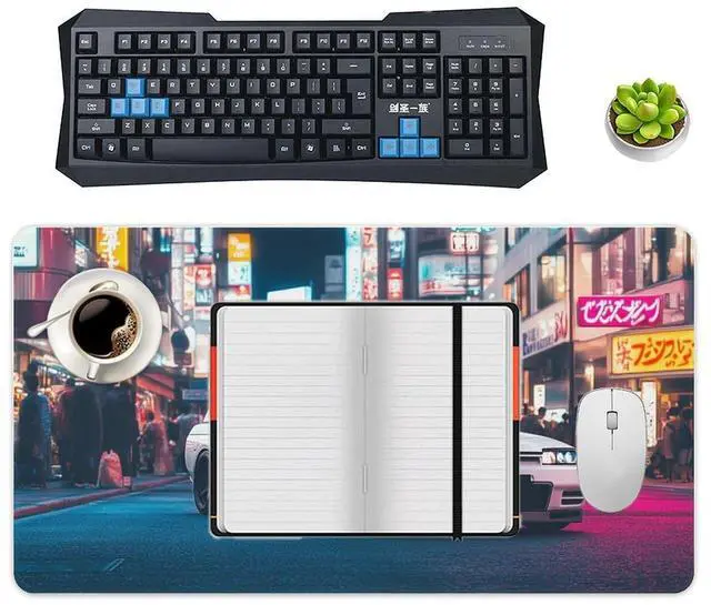 Alt view image 4 of 5 - JDM Japanese Car Gaming Mouse Pad - Large Extended Desk Mat with Drifting Art, Non-Slip, Water-Resistant, Stitched Edges, 40×75cm (16''×30'')