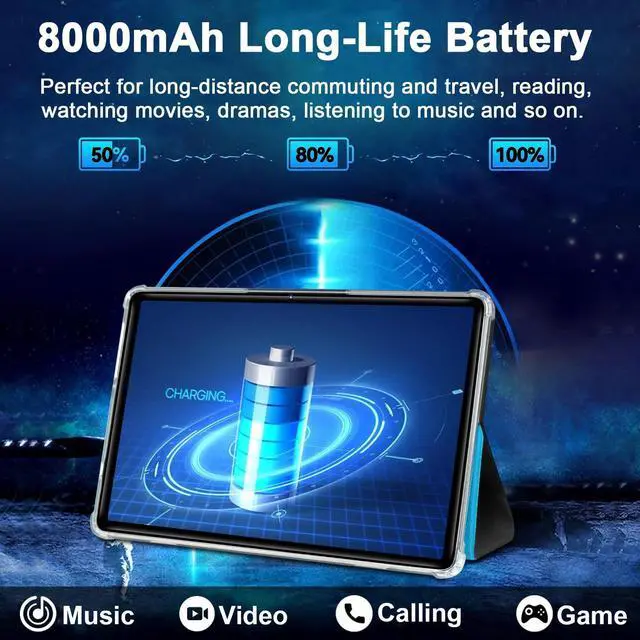 Alt view image 4 of 5 - Android 14 Tablet, 2024 Tablets with 10 Inch IPS Incell Screen, 22GB+128GB (1TB Expand), 8000mAh Octa-Core Tablet with Keyboard, Mouse, Case, GPS, BT5.0, Support Widevine L1, Split Screen -Metal Blue