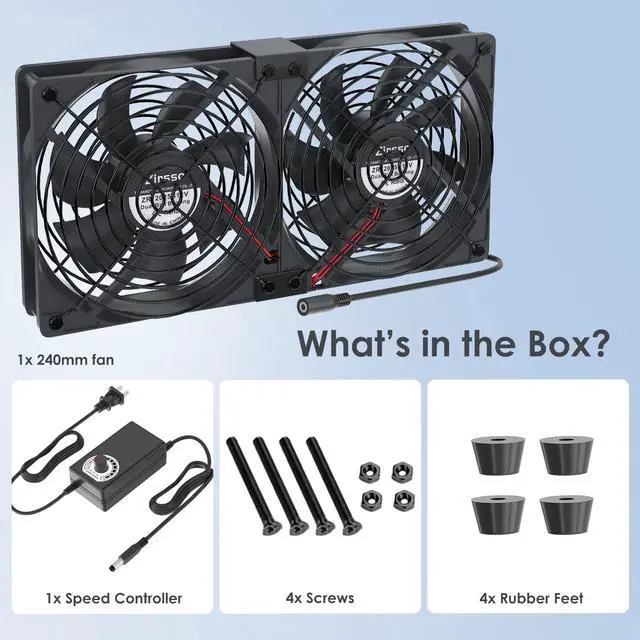 Alt view image 2 of 5 - Big Airflow 240mm Computer Fan with AC Plug, Zirsso AC 110V 120V 220V 240V Variable Speed Fan for Mining Machine Cabinet Chassis Server Workstation Cooling