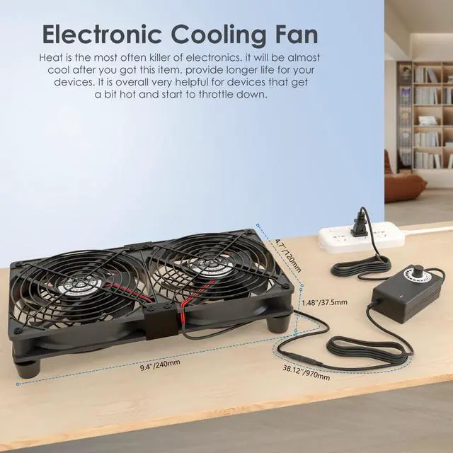 Alt view image 4 of 5 - Big Airflow 240mm Computer Fan with AC Plug, Zirsso AC 110V 120V 220V 240V Variable Speed Fan for Mining Machine Cabinet Chassis Server Workstation Cooling