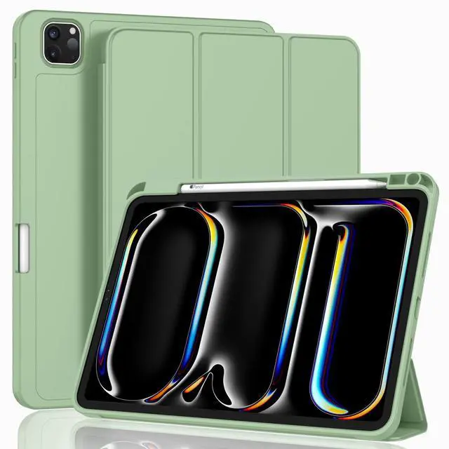 Main image of ZryXal New iPad Pro 13 Inch Case M4 (2024 Model, 7th Generation) with Pencil Holder, Smart iPad Case [Support Pencil Pro and Pencil (USB-C)], Support Touch ID and Auto Wake/Sleep (Matcha Green)