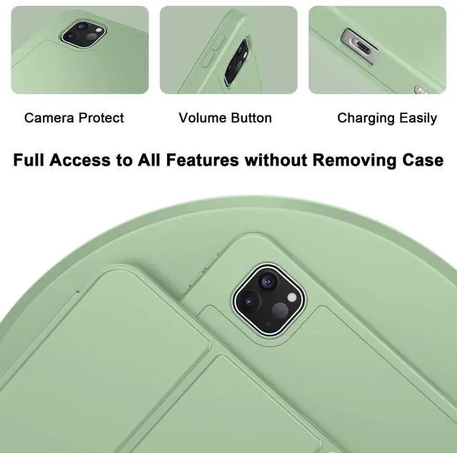 Alt view image 3 of 5 - ZryXal New iPad Pro 13 Inch Case M4 (2024 Model, 7th Generation) with Pencil Holder, Smart iPad Case [Support Pencil Pro and Pencil (USB-C)], Support Touch ID and Auto Wake/Sleep (Matcha Green)