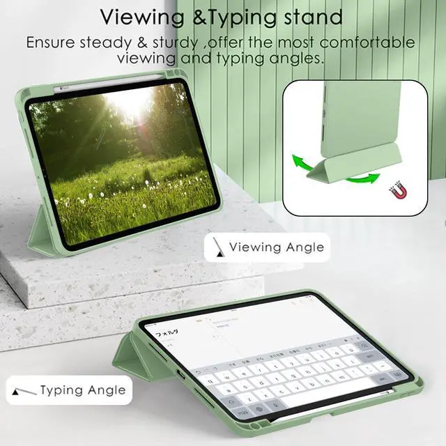 Alt view image 4 of 5 - ZryXal New iPad Pro 13 Inch Case M4 (2024 Model, 7th Generation) with Pencil Holder, Smart iPad Case [Support Pencil Pro and Pencil (USB-C)], Support Touch ID and Auto Wake/Sleep (Matcha Green)