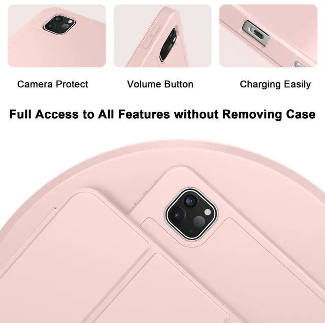Alt view image 3 of 5 - ZryXal New iPad Pro 13 Inch Case M4 (2024 Model, 7th Generation) with Pencil Holder, Smart iPad Case [Support Pencil Pro and Pencil (USB-C)], Support Touch ID and Auto Wake/Sleep (Rose Pink)