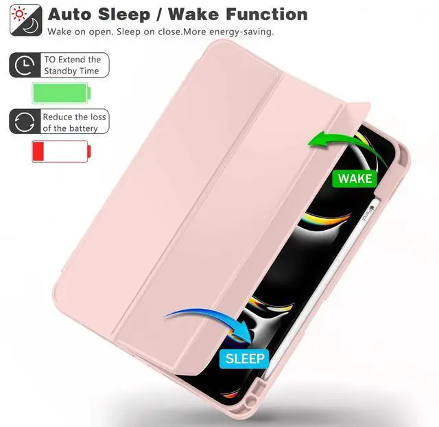 Alt view image 5 of 5 - ZryXal New iPad Pro 13 Inch Case M4 (2024 Model, 7th Generation) with Pencil Holder, Smart iPad Case [Support Pencil Pro and Pencil (USB-C)], Support Touch ID and Auto Wake/Sleep (Rose Pink)