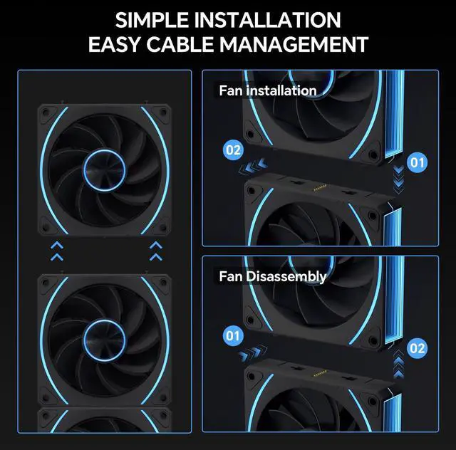 Alt view image 3 of 5 - EY120PRO 3 Pack 120mm Reverse Daisy Chain Case Fans,Reverse Blade Pc Fan Up to 1800RPM, Single Cable for Each Set of Fans Easier Installation