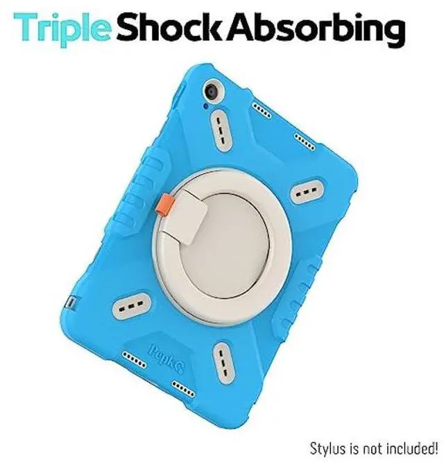 Alt view image 4 of 5 - PEPKOO Triple Shock Protection Case for iPad 10th Generation 10.9 inch 2022, Kids Boy Girl Rugged Cover with Pencil Holder, Kickstand Handle, Shoulder Strap (Blue)