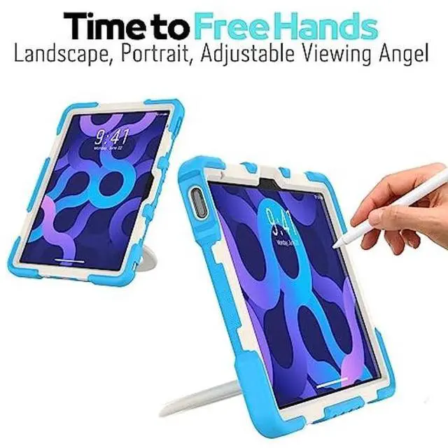 Alt view image 5 of 5 - PEPKOO Triple Shock Protection Case for iPad 10th Generation 10.9 inch 2022, Kids Boy Girl Rugged Cover with Pencil Holder, Kickstand Handle, Shoulder Strap (Blue)