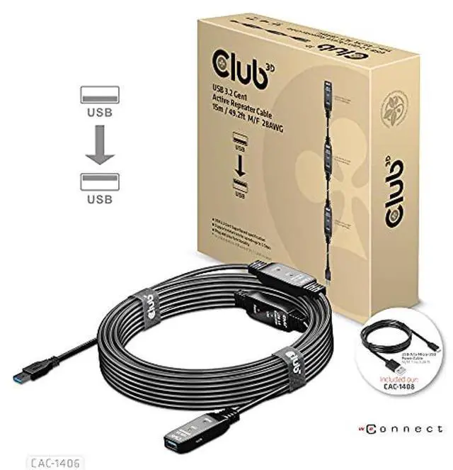 Alt view image 2 of 5 - Club 3D CAC-1406 USB 3.2 Gen1 Active Repeater Cable 15m / 49.2ft M/F 28AWG