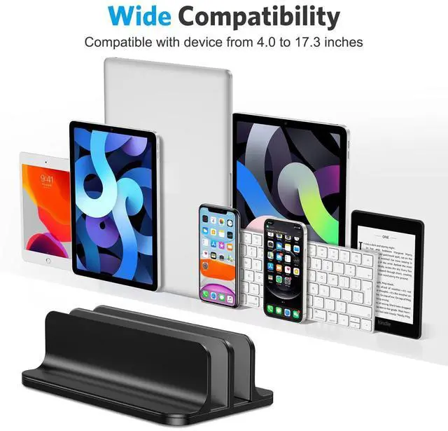 Alt view image 3 of 5 - OMOTON [Updated Dock Version Vertical Laptop Stand, Double Desktop Stand Holder with Adjustable Dock (Up to 17.3 inch), Fits All MacBook/Surface/Samsung/HP/Dell/Chrome Book (Black)
