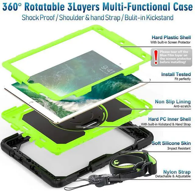 Alt view image 3 of 5 - Timecity for iPad Air 3rd Generation Case, for iPad Air 3/ Pro 10.5 Inch Case: with Heavy Duty Protection, Adjustable Kickstand, Anti-Slip, Screen Protector, Hand/Shoulder Strap - Green