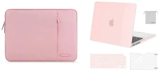 Main image of MOSISO Compatible with MacBook Pro 14 inch Case 2021 Release A2442 M1, Vertical Sleeve Bag&Plastic Hard Shell&Keyboard Skin&Screen Protector&Storage Bag, Pink&Chalk Pink