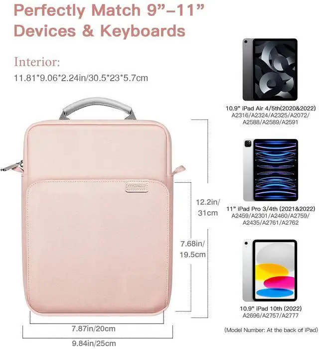 Alt view image 2 of 5 - MoKo 9-11 Inch Tablet Sleeve Bag Handle Carrying Case with Shoulder Strap Fits New 11-inch iPad Pro M4/iPad Air M2, iPad 10th 10.9, iPad 9/8/7th 10.2, iPad Air 5/4th 10.9, Tab S8/S9 11, Pink