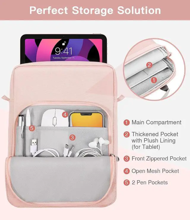 Alt view image 5 of 5 - MoKo 9-11 Inch Tablet Sleeve Bag Handle Carrying Case with Shoulder Strap Fits New 11-inch iPad Pro M4/iPad Air M2, iPad 10th 10.9, iPad 9/8/7th 10.2, iPad Air 5/4th 10.9, Tab S8/S9 11, Pink