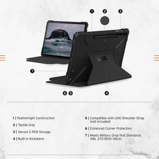 Alt view image 2 of 5 - URBAN ARMOR GEAR UAG Designed for Galaxy Tab S8 11-inch (SM-X700 & SM-X706) Case Rugged Multi-Angle Viewing Folio Stand Metropolis Heavy Duty Protective Cover, Black