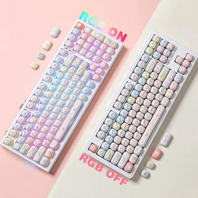 Alt view image 3 of 4 - YUNZII Cute Pink Kitten Custom Keycaps, 141 Keys Dye Sub PBT MOG Profile Keycap Set for Mechanical Gaming Keyboards (Pink Kitten)