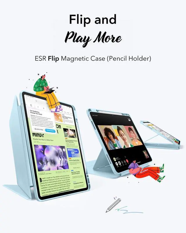 Alt view image 3 of 5 - ESR for iPad Air 13 Inch Case M3/M2 (2025/2024), Vertical Stand Cover, Multi Stand Angles, Ultra-Stable Case for iPad Air 13 with Pencil Holder, Flip Series, Sky Blue