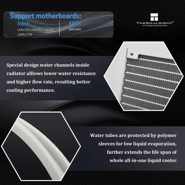 Alt view image 3 of 5 - Thermalright Core Matrix 240 White CPU Liquid Cooler with 120mm PWM Fan,240 White Cold Row Specification,Integrated Water Cooler Heatsink,for AM4/AM5,Intel lga1700/1851/1150/1151/1200/2011