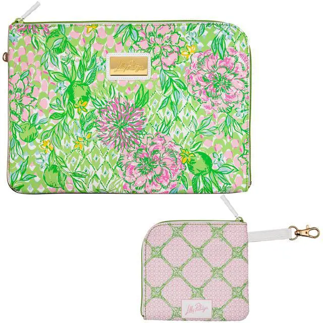 Main image of Lilly Pulitzer Padded Tech Sleeve with Small Zip Pouch for Accessories, Cute Laptop Case for Women, Tablet Bag or 13 Inch Laptop Sleeve, Lime Feeling Good