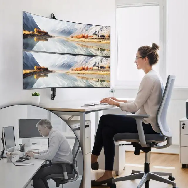 Alt view image 4 of 5 - 17-57" Dual Monitor Wall Mount, Vertical Monitor Stand for Heavy Duty Monitor, up to 59.4 lbs per Screen, 108mm Ultra Slim to Wall, VESA 75/100, Premium Gas Spring& Quick Release