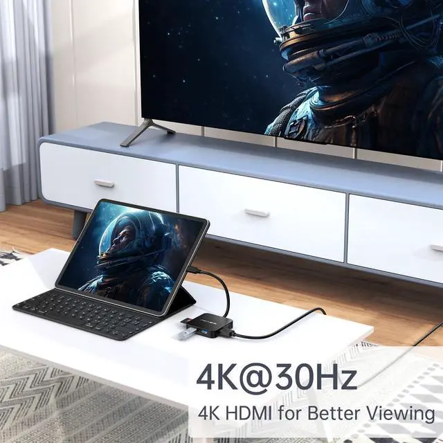 Alt view image 5 of 5 - USB C Hub, 7 in 1 USB C to HDMI Multiport Adapter, 4K HDMI, Power Delivery 100 W, 2 USB A 3.0 Port, 1 USB C Hub 3.0, SD/TF Card Reader, USB C Dongle for MacBook Pro/Air, Laptop and USB C Devices