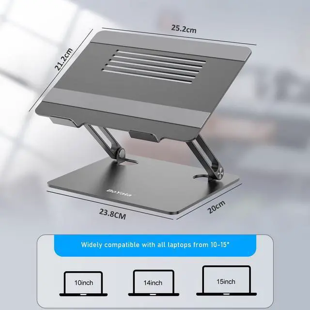 Alt view image 2 of 5 - BoYata Laptop Stand, Adjustable Laptop Riser Ergonomic Computer Stand for Desk, Laptop Holder Compatible for MacBook Pro/Air, Surface Laptop and Other Laptops up to 15 Inches-Space Gray