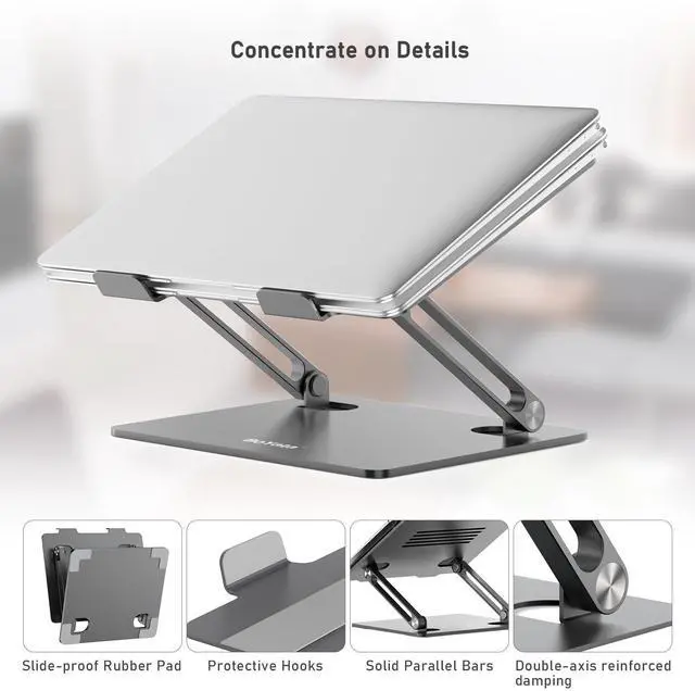 Alt view image 3 of 5 - BoYata Laptop Stand, Adjustable Laptop Riser Ergonomic Computer Stand for Desk, Laptop Holder Compatible for MacBook Pro/Air, Surface Laptop and Other Laptops up to 15 Inches-Space Gray