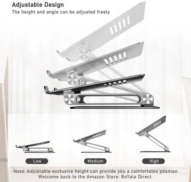Alt view image 5 of 5 - BoYata Laptop Stand, Adjustable Laptop Riser Ergonomic Computer Stand for Desk, Laptop Holder Compatible for MacBook Pro/Air, Surface Laptop and Other Laptops up to 15 Inches-Space Gray