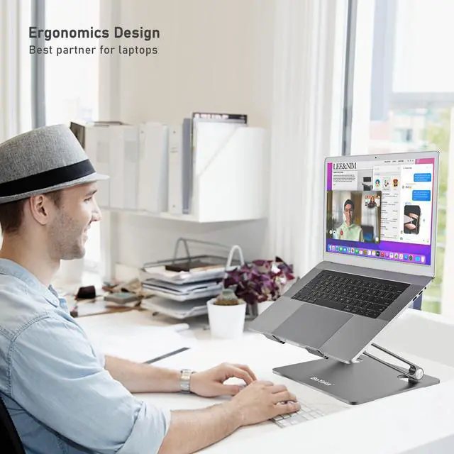 Alt view image 4 of 5 - BoYata Laptop Stand, Adjustable Laptop Riser Ergonomic Computer Stand for Desk, Laptop Holder Compatible for MacBook Pro/Air, Surface Laptop and Other Laptops up to 15 Inches-Space Gray