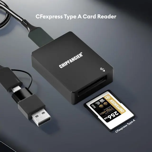 Alt view image 2 of 5 - CHIPFANCIER CFexpress Type A Card Reader CFexpress Adapter Memory Card Reader CFexpress Type A Memory Card Reader 40Gbps USB 3.2 Gen 2 Compatible with Windows/Mac/Linux/Android Black