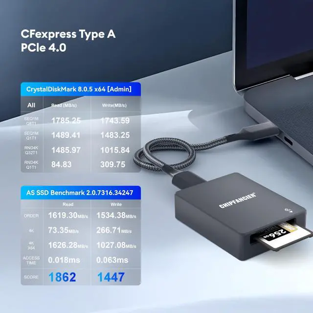 Alt view image 3 of 5 - CHIPFANCIER CFexpress Type A Card Reader CFexpress Adapter Memory Card Reader CFexpress Type A Memory Card Reader 40Gbps USB 3.2 Gen 2 Compatible with Windows/Mac/Linux/Android Black