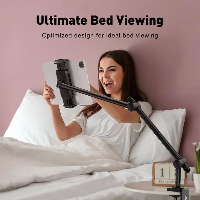 Alt view image 2 of 5 - AboveTEK Tablet Stand Holder, Aluminum iPad Holder for Desk & Bed Bundle with 3 in 1 Highflex 360deg Under Cabinet iPads Mount for Kitchen