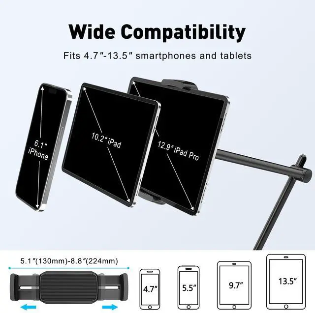 Alt view image 3 of 5 - AboveTEK Tablet Stand Holder, Aluminum iPad Holder for Desk & Bed Bundle with 3 in 1 Highflex 360deg Under Cabinet iPads Mount for Kitchen