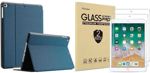 Main image of ProCase [2 Pack] Screen Protector Bundle with Folio Case for iPad 9.7" (2018 & 2017, Old Model) / iPad Pro 9.7 / iPad Air 2 / Air