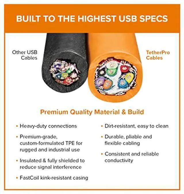 Alt view image 3 of 5 - Tether Tools TetherPro USB-C to USB-C Cable | for Power Delivery, Fast Transfer and Connection Between Camera and Computer | High Visibility Orange | 3 Feet (.9 m)