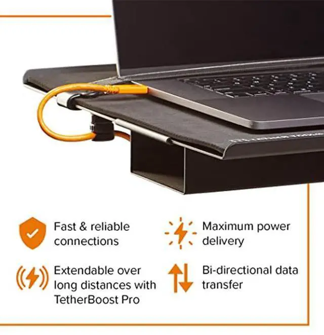 Alt view image 5 of 5 - Tether Tools TetherPro USB-C to USB-C Cable | for Power Delivery, Fast Transfer and Connection Between Camera and Computer | High Visibility Orange | 3 Feet (.9 m)