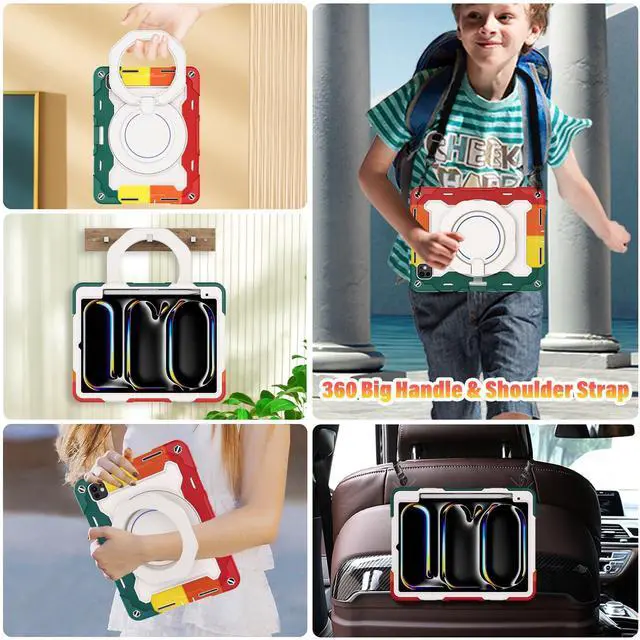 Alt view image 3 of 5 - ROISKIN Case for iPad Pro 11 Inch M4 5th Generation for Kids with 360 Swivel Handle & Stand,HD Screen Protector,Shoulder Strap,Pen Holder,Heavy Duty Military Shockproof Case