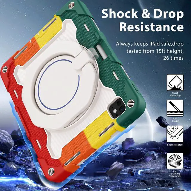 Alt view image 5 of 5 - ROISKIN Case for iPad Pro 11 Inch M4 5th Generation for Kids with 360 Swivel Handle & Stand,HD Screen Protector,Shoulder Strap,Pen Holder,Heavy Duty Military Shockproof Case