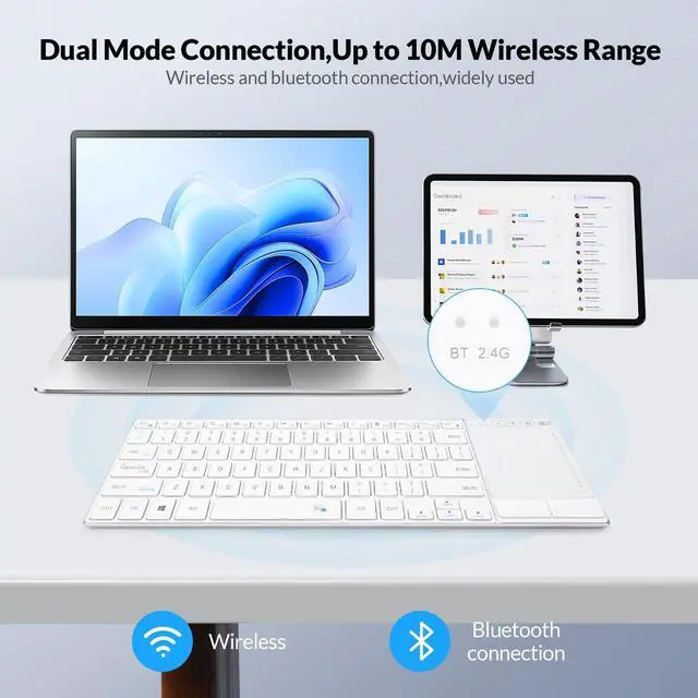 Alt view image 3 of 5 - Rii K22S 2.4G Wireless and Bluetooth Touch TV Keyboard with Easy Media Control and Built-in Touchpad,Stainless Steel Compact Keyboard for Windows, Android, Chrome OS, Laptop, Tablet - White