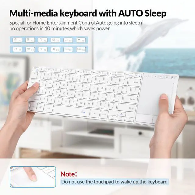 Alt view image 5 of 5 - Rii K22S 2.4G Wireless and Bluetooth Touch TV Keyboard with Easy Media Control and Built-in Touchpad,Stainless Steel Compact Keyboard for Windows, Android, Chrome OS, Laptop, Tablet - White