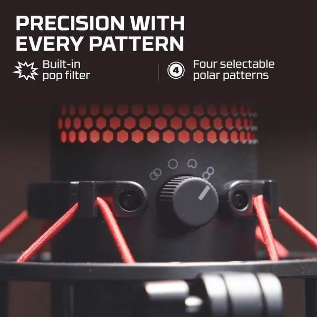 Alt view image 3 of 5 - HyperX QuadCast - USB Condenser Gaming Microphone, for PC, PS4, PS5 and Mac, Anti-Vibration Shock Mount, Four Polar Patterns, Pop Filter, Gain Control, Podcasts, Twitch, YouTube, Discord, Red LED