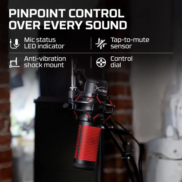 Alt view image 4 of 5 - HyperX QuadCast - USB Condenser Gaming Microphone, for PC, PS4, PS5 and Mac, Anti-Vibration Shock Mount, Four Polar Patterns, Pop Filter, Gain Control, Podcasts, Twitch, YouTube, Discord, Red LED