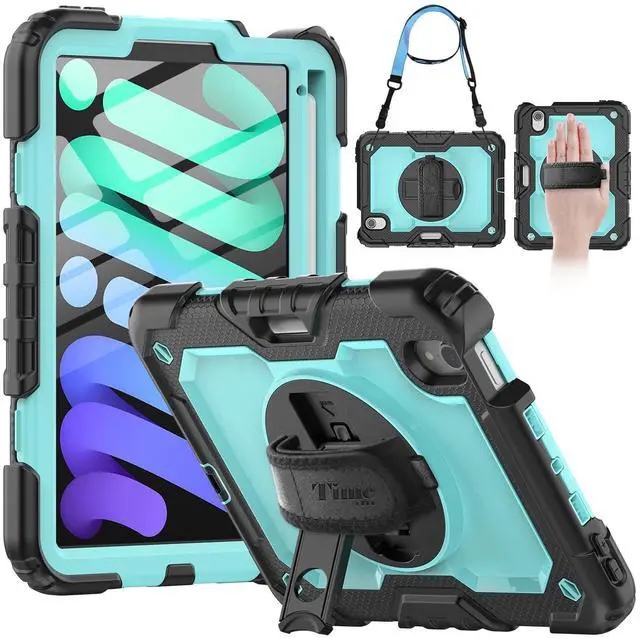 Main image of Timecity Case for iPad Mini 7/6, 8.3-inch, with Screen Protector, Pencil Holder, 360 Rotating Stand, Handle/Shoulder Strap - Light Blue