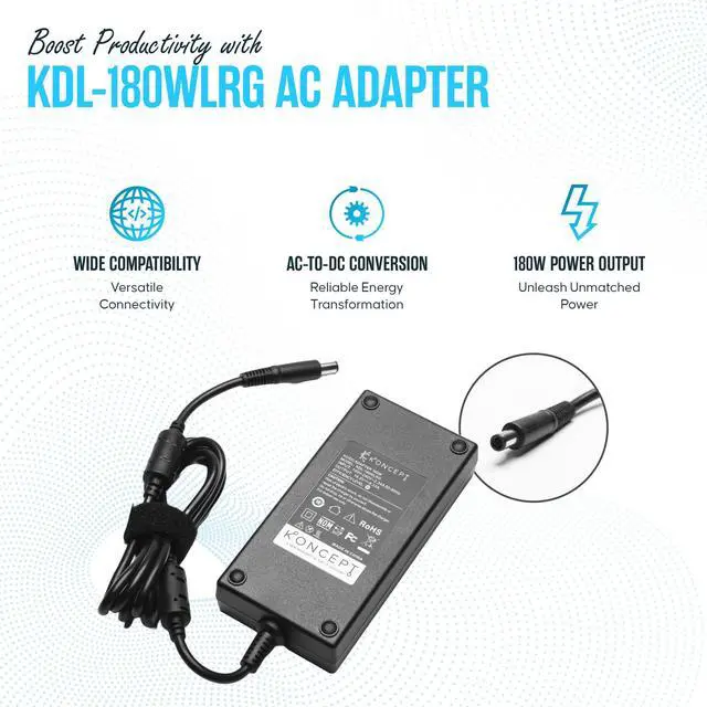 Alt view image 5 of 5 - Laptop Charger 180W (UL Safety Certified) 19.5V 12.3A Power Supply Fit for Dell Alienware M17 R1 R2 R3 R4 R5 M17X R2 R3 M18X Area-51m R2 G5 G7 Gaming Laptop Power Cord AC Adapter (KDL-180WLRG)