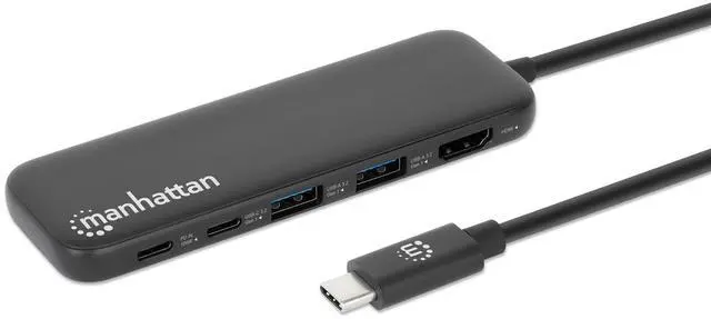 Main image of Manhattan 5 in 1 USB C Docking Station Hub - Long 20 in Cord - 100W PD, 4k HDMI, 2 USB-A 3.0, 1 USB-C 5Gbps Data Port - Multiport Adapter for MacBook Air Pro & Type C Devices-3 Yr Mfg Warranty-130721