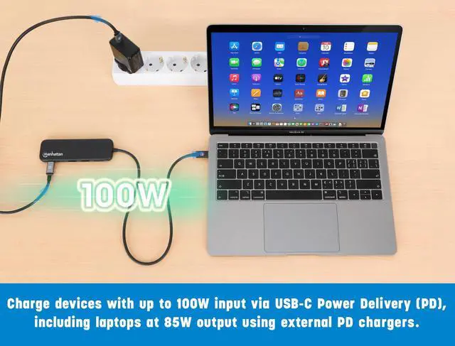 Alt view image 3 of 5 - Manhattan 5 in 1 USB C Docking Station Hub - Long 20 in Cord - 100W PD, 4k HDMI, 2 USB-A 3.0, 1 USB-C 5Gbps Data Port - Multiport Adapter for MacBook Air Pro & Type C Devices-3 Yr Mfg Warranty-130721