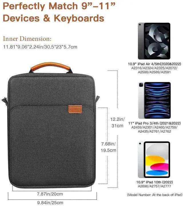 Alt view image 2 of 5 - MoKo 9-11 Inch Tablet Sleeve Bag Handle Carrying Case with Shoulder Strap Fits iPad Pro 11 inch,iPad 10th 10.9,iPad 9/8/7th Generation 10.2,iPad Air 5/4th 10.9,iPad 9.7,Tab S8/S9 11", Black & Gray