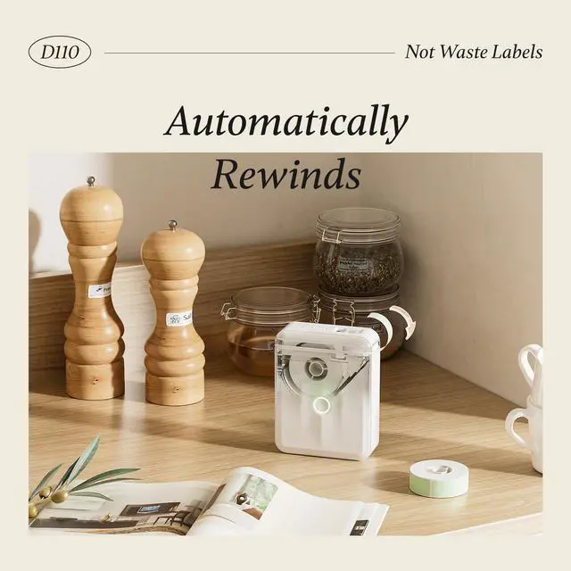 Alt view image 3 of 5 - NIIMBOT D110 Mini Label Maker Machine with Tape (3 Rolls), Portable Bluetooth Inkless Sticker Printer, Automatic Feeding and Rewind One-Touch Custom Printing, Compatible with Phone Only, Small, White