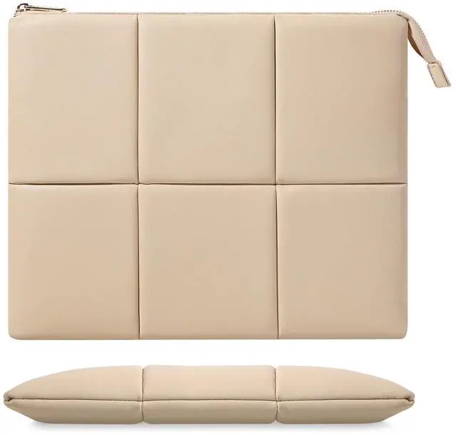 Main image of MoKo 13.3-14 Inch Puffy Laptop Sleeve Fit with MacBook Air 13'' M3 2024/2020/2019, MacBook Pro 14'' M3 2024/2023, MacBook Pro 13" M2/M1, Built-in Elastic Band, PU Leather Carrying Case, Sand