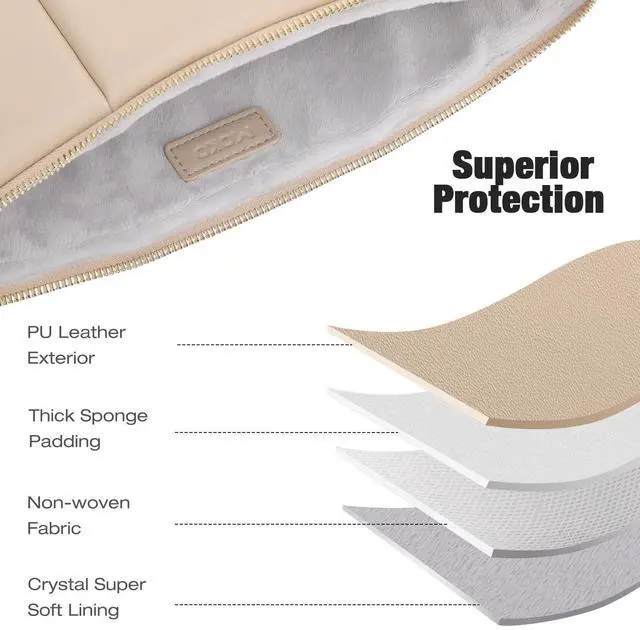 Alt view image 3 of 5 - MoKo 13.3-14 Inch Puffy Laptop Sleeve Fit with MacBook Air 13'' M3 2024/2020/2019, MacBook Pro 14'' M3 2024/2023, MacBook Pro 13" M2/M1, Built-in Elastic Band, PU Leather Carrying Case, Sand